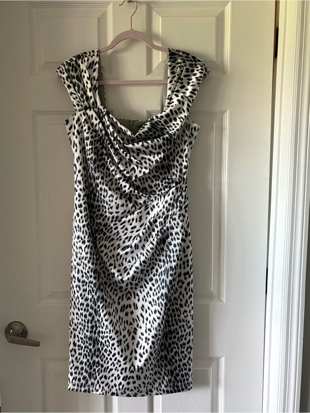 NWOT Women’s Tadashi Shoji Black & White Animal Print Cowl Neck Midi Dress